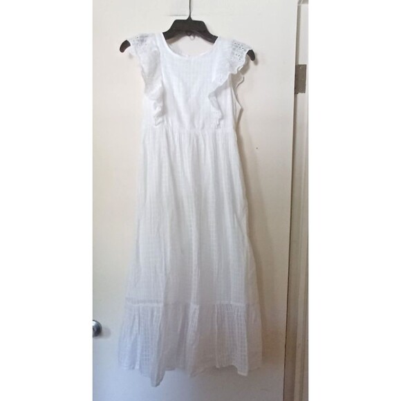 Cat & Jack Sundress Midi Girls Large (10-12) White Eyelet Sleeveless Tiered - Picture 2 of 10